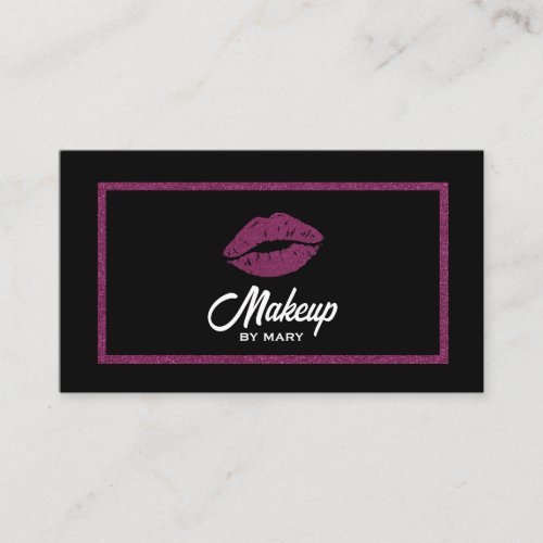 Faux Pink Glitter Lips QR Code Makeup Artist Business Card