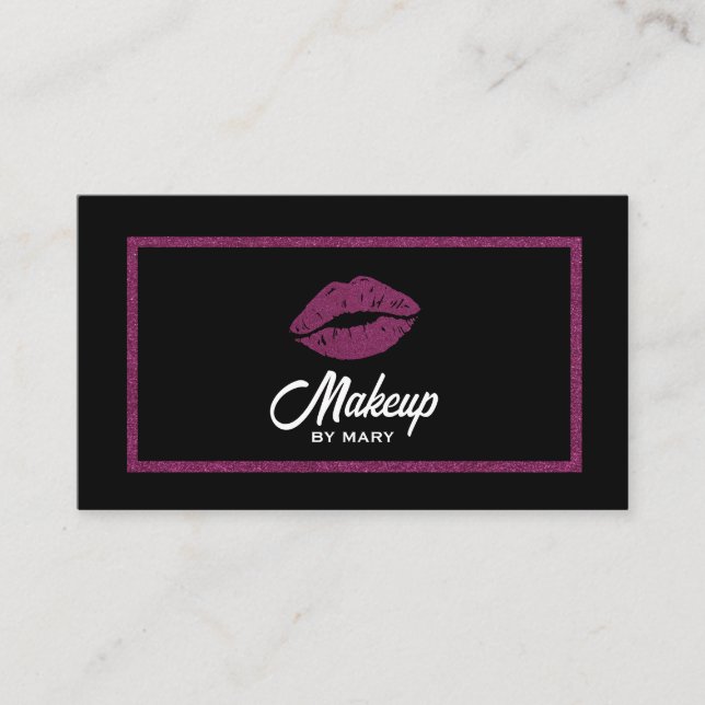 Faux Pink Glitter Lips QR Code Makeup Artist Business Card (Front)