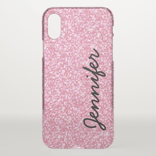 Faux Pink Glitter Monogram Name Personalized iPhone XS Case