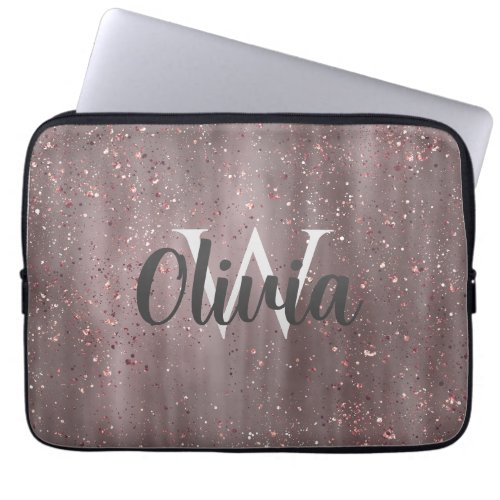 Faux Pink Glitter Monogram Script Text Laptop Sleeve