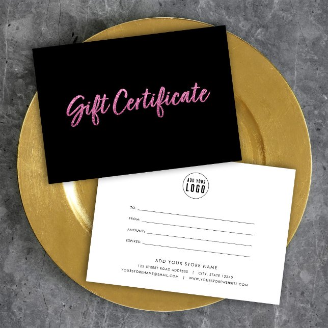 Faux Pink Glitter on Black Gift Certificate (Creator Uploaded)