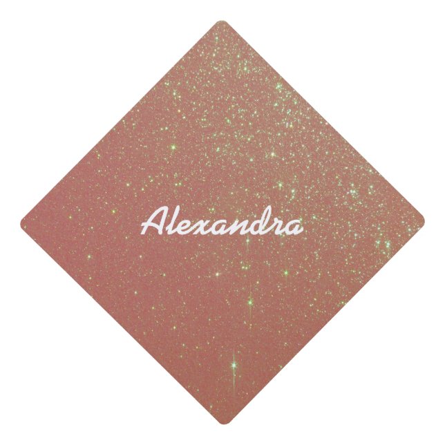 Faux Pink Glitter optional Name Graduation Cap Topper (Front)