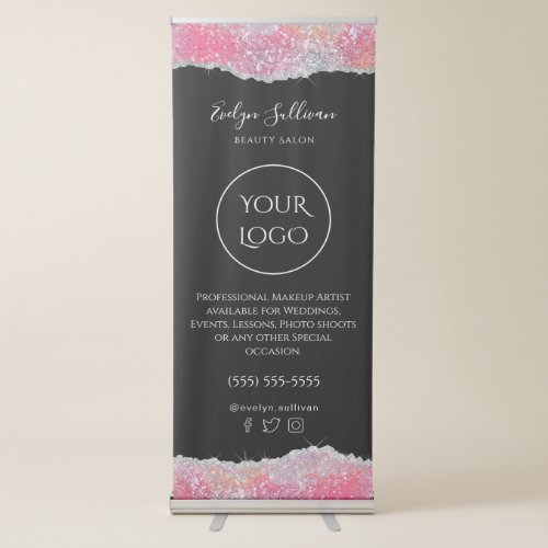 faux pink glitter sequin retractable banner