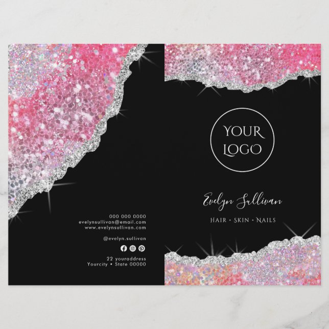 Faux pink glitter service menu brochure (Front)