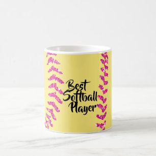 Faux Pink Glitter Softball Stitches Coffee Mug