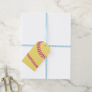 Faux Pink Glitter Softball Stitches Gift Tags