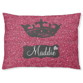 Faux Pink Glitter Sparkles with Crown Pet Bed