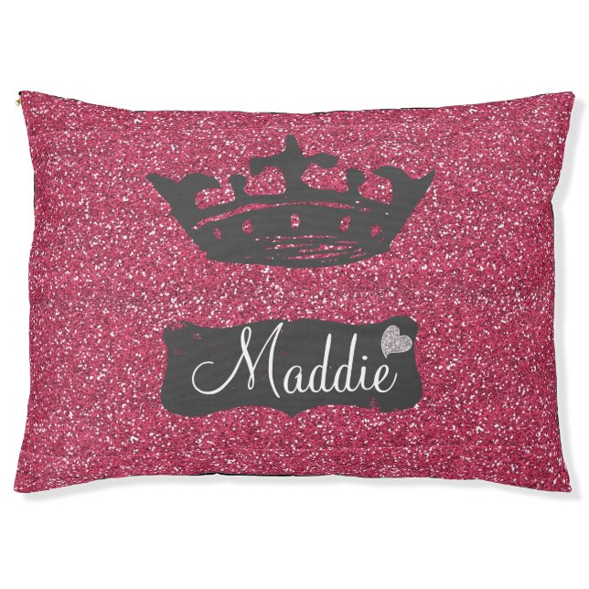Faux Pink Glitter Sparkles with Crown Pet Bed (Front)