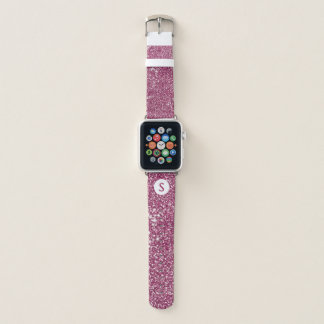 Faux Pink Glitter Texture Look And Custom Monogram Apple Watch Band