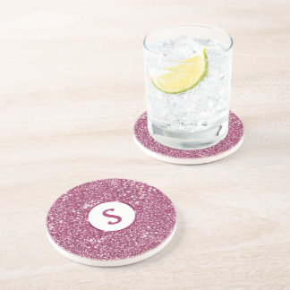 Faux Pink Glitter Texture Look And Custom Monogram Coaster