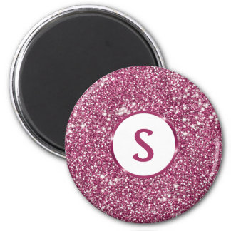 Faux Pink Glitter Texture Look And Custom Monogram Magnet
