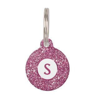 Faux Pink Glitter Texture Look And Custom Monogram Pet ID Tag