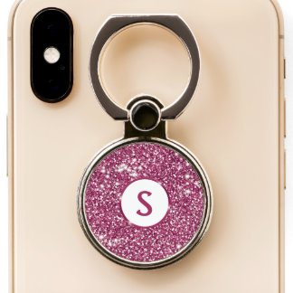 Faux Pink Glitter Texture Look And Custom Monogram Phone Ring Stand