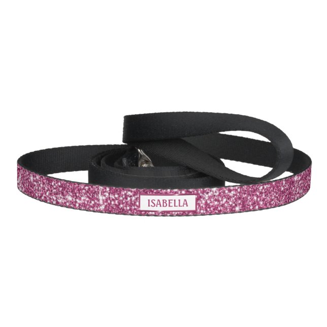 Faux Pink Glitter Texture Look & Custom Name Pet Leash (Handle)