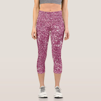 Faux Pink Glitter Texture Look-like Graphic Capri Leggings