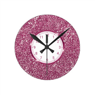 Faux Pink Glitter Texture Look-like Graphic Round Clock