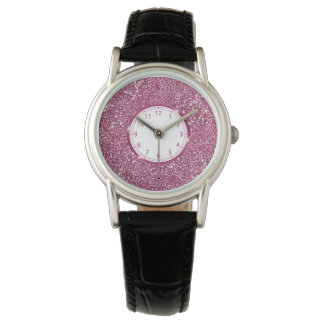 Faux Pink Glitter Texture Look-like Graphic Watch