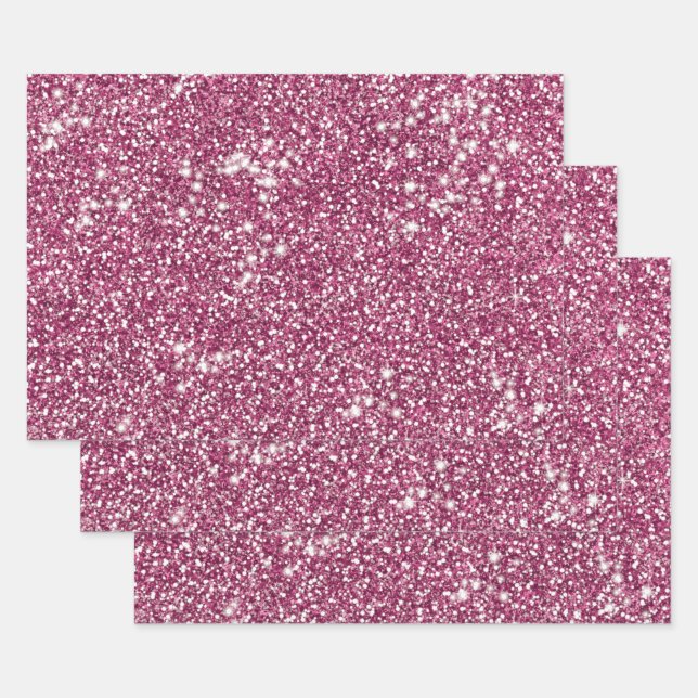 Faux Pink Glitter Texture Look-like Graphic Wrapping Paper Sheets (Set)