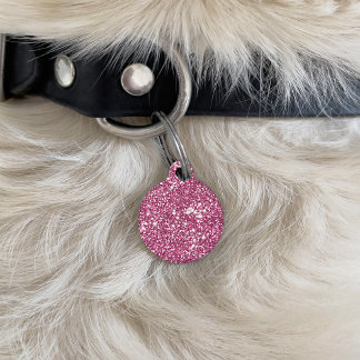 Faux Pink Glitter Texture Look &amp; Pet's Info Pet ID Tag