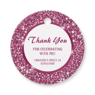 Faux Pink Glitter Texture Look - Thank You Favor Tags