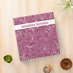 Faux Pink Glitter Texture Look With Custom Name 3 Ring Binder