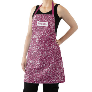 Faux Pink Glitter Texture Look With Custom Name Apron