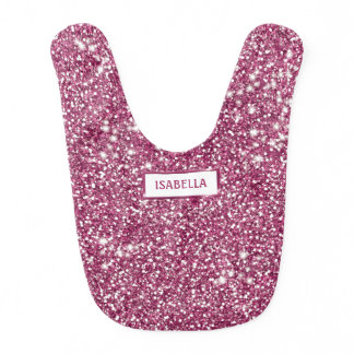 Faux Pink Glitter Texture Look With Custom Name Baby Bib