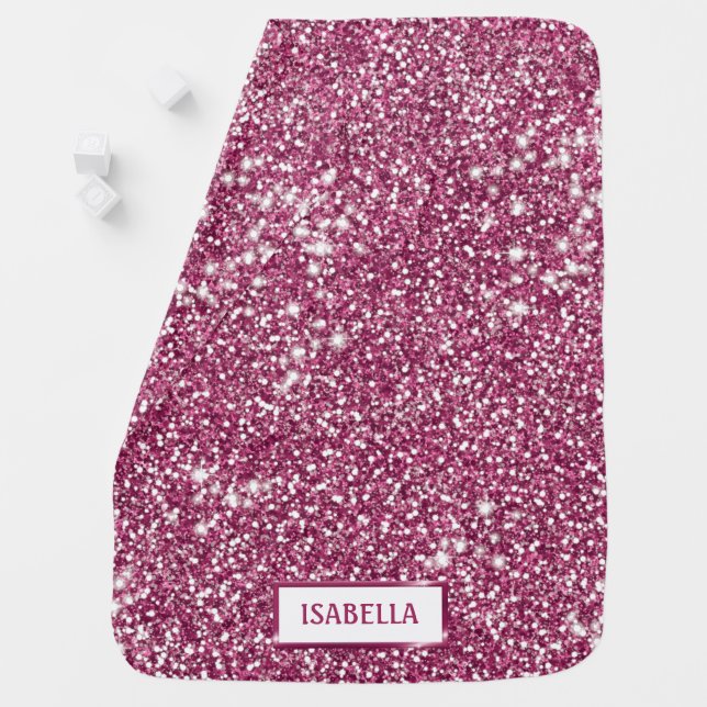 Faux Pink Glitter Texture Look With Custom Name Baby Blanket (In Situ)
