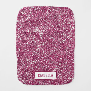 Faux Pink Glitter Texture Look With Custom Name Baby Burp Cloth