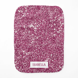 Faux Pink Glitter Texture Look With Custom Name Baby Burp Cloth