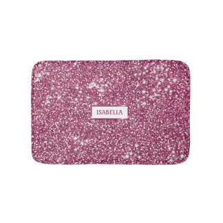 Faux Pink Glitter Texture Look With Custom Name Bath Mat