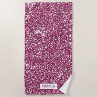 Faux Pink Glitter Texture Look With Custom Name Beach Towel