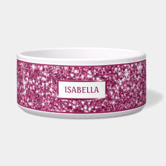 Faux Pink Glitter Texture Look With Custom Name Bowl