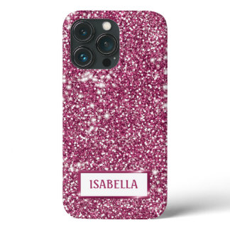 Faux Pink Glitter Texture Look With Custom Name iPhone 13 Pro Case