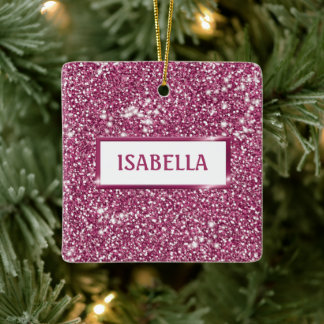 Faux Pink Glitter Texture Look With Custom Name Ceramic Ornament