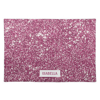 Faux Pink Glitter Texture Look With Custom Name Cloth Placemat
