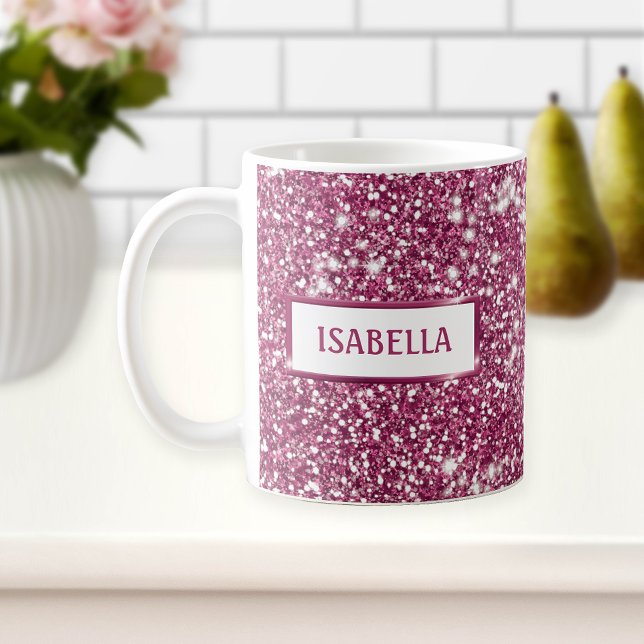 Faux Pink Glitter Texture Look With Custom Name Coffee Mug (Creator Uploaded)