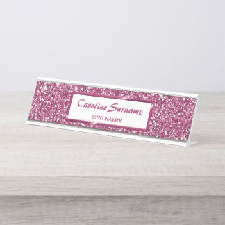Faux Pink Glitter Texture Look With Custom Name Desk Name Plate