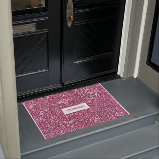 Faux Pink Glitter Texture Look With Custom Name Doormat