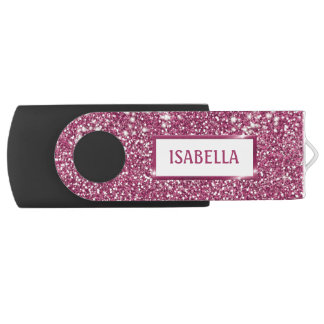 Faux Pink Glitter Texture Look With Custom Name Flash Drive