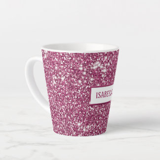 Faux Pink Glitter Texture Look With Custom Name Latte Mug