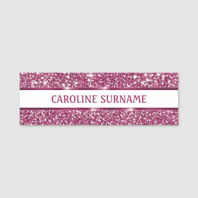 Faux Pink Glitter Texture Look With Custom Name - Name Tag (Front)