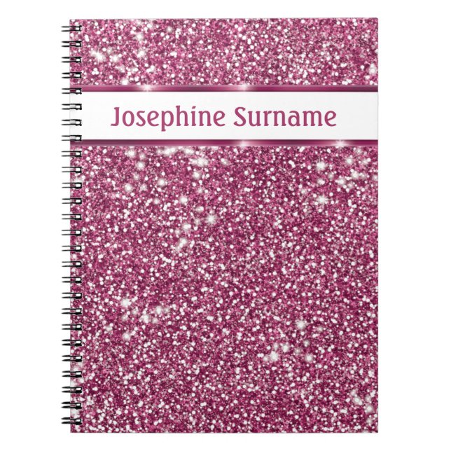 Faux Pink Glitter Texture Look With Custom Name Notebook (Front)