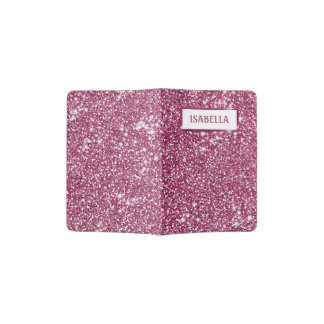 Faux Pink Glitter Texture Look With Custom Name Passport Holder