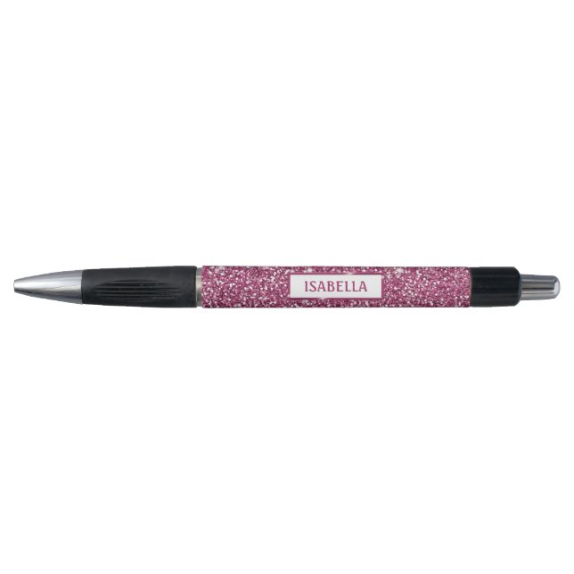 Faux Pink Glitter Texture Look With Custom Name Pen (Front)