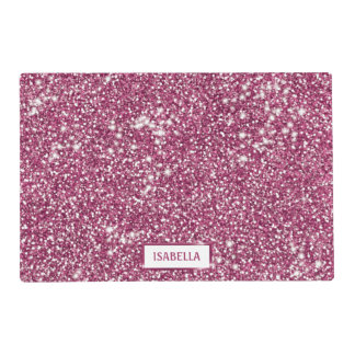 Faux Pink Glitter Texture Look With Custom Name Placemat