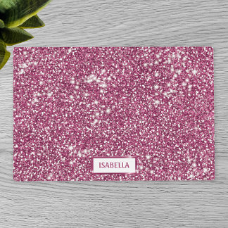 Faux Pink Glitter Texture Look With Custom Name Placemat