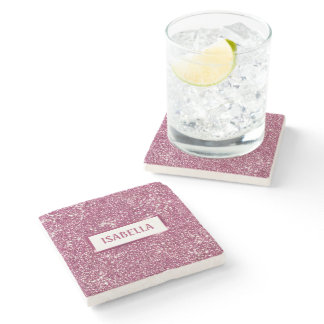 Faux Pink Glitter Texture Look With Custom Name Stone Coaster