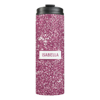 Faux Pink Glitter Texture Look With Custom Name Thermal Tumbler