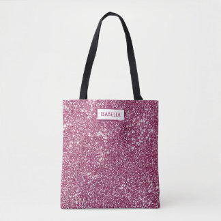 Faux Pink Glitter Texture Look With Custom Name Tote Bag